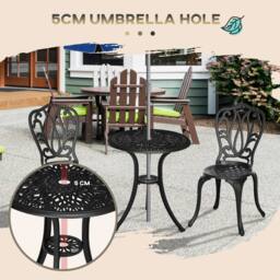 OUTSUNNY 3 Piece Patio Bistro Set Outdoor Table Set with Umbrella Hole in Black - thumbnail 5
