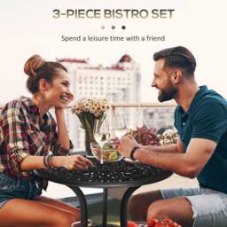 OUTSUNNY 3 Piece Patio Bistro Set Outdoor Table Set with Umbrella Hole in Black - thumbnail 4