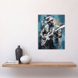 "Artery8 Wall Art Print Ragtime Blues Watercolour Artwork Musician Playing Electric Guitar Portrait Painting Poster in Blue - Size: W24"" x H32""" - thumbnail 4
