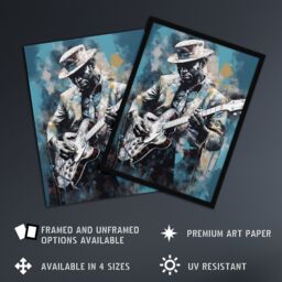 "Artery8 Wall Art Print Ragtime Blues Watercolour Artwork Musician Playing Electric Guitar Portrait Painting Poster in Blue - Size: W24"" x H32""" - thumbnail 2