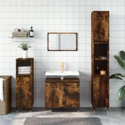 Berkfield Home Bathroom Cabinet Smoked Oak 65x33x60 cm Engineered Wood in Brown - Size: 65 x 33 x 60 cm - thumbnail 1