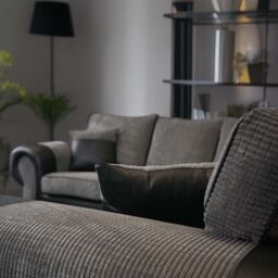 Furnishings For Less UK Large Portland Fabric & Leather Long 5 Seater L Shaped Corner Sofa Roll Arm Fullback Right Hand Facing in Grey - thumbnail 3
