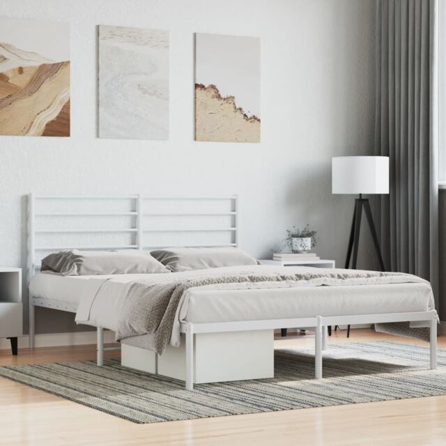 Berkfield Home Metal Bed Frame with Headboard White 120x190 cm Small Double - image 1