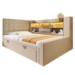 Matteo Linen Upholstered Daybed with Trundle, Storage & USB/LED - Beige - Size: Single - thumbnail 7