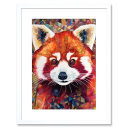 "Artery8 Wall Art Print Red Panda Portrait Multicoloured Folk Artwork Framed 9X7 Inch in White - Size: W7"" x H9""" - thumbnail 1