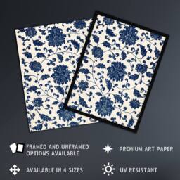 "Artery8 Owen Jones Elegant Blue Flower Textile Motif Wall Art Print - Size: W12"" x H16""" - thumbnail 2