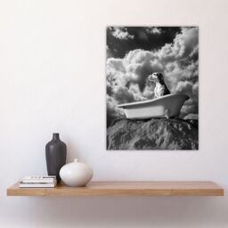 "Artery8 Dog Lover Beagle Bathtub Black White Atmospheric Wall Art Print in Grey - Size: W18"" x H24""" - thumbnail 4