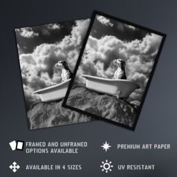 "Artery8 Dog Lover Beagle Bathtub Black White Atmospheric Wall Art Print in Grey - Size: W18"" x H24""" - thumbnail 2