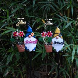 Obasyhig Pack of 4 Outdoor Gnome Solar Garden Water Faucet Ground Colourful Light in Yellow - thumbnail 2