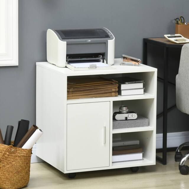HOMCOM Multi-Storage Printer Unit Office Organisation w/ 5 Compartments in White - image 1