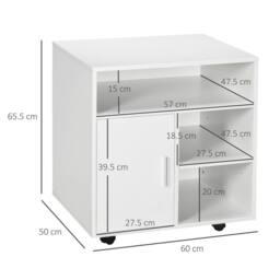 HOMCOM Multi-Storage Printer Unit Office Organisation w/ 5 Compartments in White - thumbnail 3