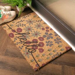 Artsy Mats Hello Scribbly Floral Coir Doormat (60 x 40cm) in Brown - Size: 40 cm x 60 cm - thumbnail 2