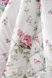 Bridgerton By Catherine Lansfield 'Penelope Floral' Reversible Eiderdown Bedspread in Cream - thumbnail 2