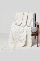 Homescapes Diamond Cotton Tufted Throw in White - Size: 125 cm x 150 cm - thumbnail 1