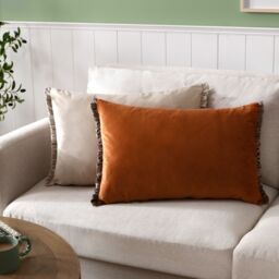 Wylder Tilly Velvet Frill Reversible Cushion in Burnt Orange - Size: 30 cm x 50 cm - thumbnail 5