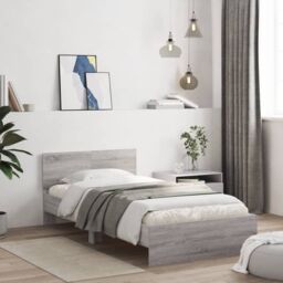 Berkfield Home Bed Frame without Mattress with Headboard Grey Sonoma 100x200 cm - thumbnail 1