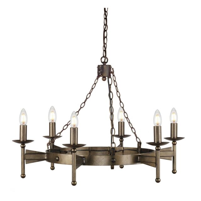 Loops 6 Bulb Chandelier Hanging Pendant LIght Old Bronze LED E14 60W Bulb