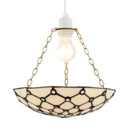 Happy Homewares White Toned & Clear Beaded Tiffany Glass Easy Fit Bowl Pendant Shade - thumbnail 2