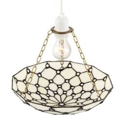 Happy Homewares White Toned & Clear Beaded Tiffany Glass Easy Fit Bowl Pendant Shade - thumbnail 3