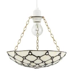Happy Homewares White Toned & Clear Beaded Tiffany Glass Easy Fit Bowl Pendant Shade - thumbnail 1