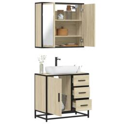 Berkfield Home 2 Piece Bathroom Furniture Set Sonoma Oak Engineered Wood in Light Tan - thumbnail 2