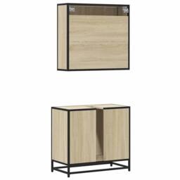 Berkfield Home 2 Piece Bathroom Furniture Set Sonoma Oak Engineered Wood in Light Tan - thumbnail 7