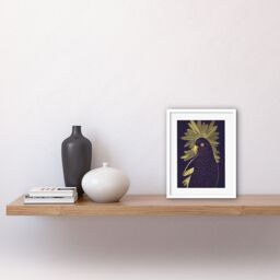 "Artery8 Wall Art Print Detailed Stylish Dark Deep Purple Yellow Gold Parrot Tropical Plant Artwork Framed 9X7 Inch in White - Size: W7"" x H9""" - thumbnail 2