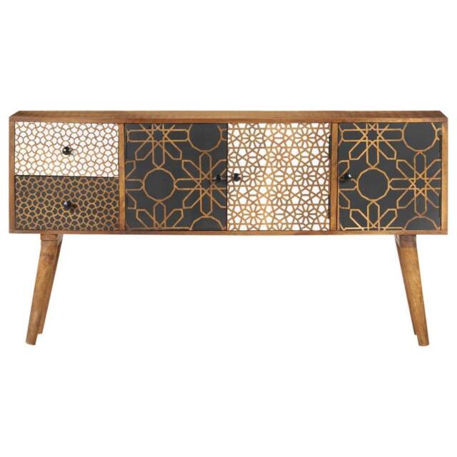 Berkfield Home Sideboard with Printed Pattern 130x30x70 cm Solid Mango Wood in Brown - Size: 130 x 30 x 70 cm - image 1