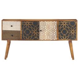 Berkfield Home Sideboard with Printed Pattern 130x30x70 cm Solid Mango Wood in Brown - Size: 130 x 30 x 70 cm