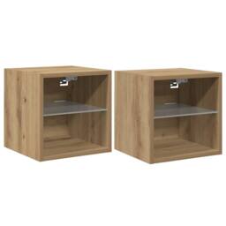 Berkfield Home TV Wall Cabinets with LED Lights 2 pcs Artisan Oak 30x28.5x30 cm in Brown - thumbnail 3