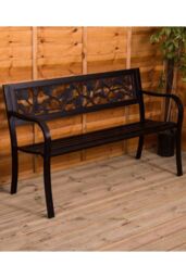Home Discount Garden Vida Steel Garden Bench Rose 3 Seater Outdoor Furniture in Black