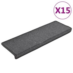 Berkfield Home Carpet Stair Treads 15 pcs 65x21x4 cm Dark Grey - Size: Medium - thumbnail 2