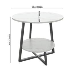 KORVIXA 60*55cm Marble Effect Round Side End Table in White - Size: 100 cm - thumbnail 2