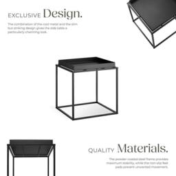 tectake Bedside Table Cambridge - With Tray-Shaped Shelf, 40 X 40 X 44 Cm in Black - thumbnail 3