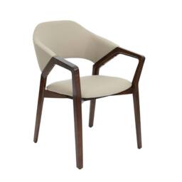 Angel Cerda Mink Leatherette Dining Chair with Walnut-Coloured in Beige - thumbnail 1