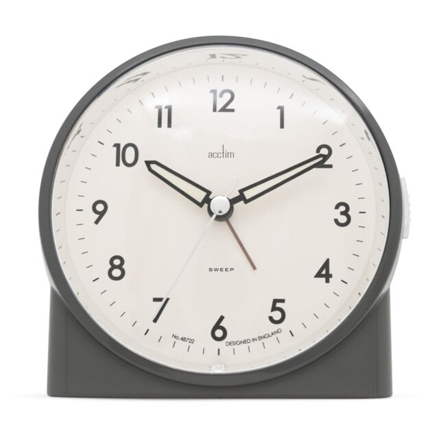 Acctim Arlo Non-Ticking Sweep Luminous Tipped Hands Analogue Backlight Alarm Clock in Grey - image 1