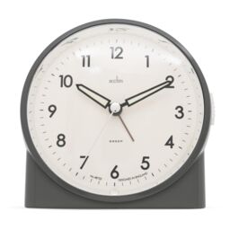 Acctim Arlo Non-Ticking Sweep Luminous Tipped Hands Analogue Backlight Alarm Clock in Grey