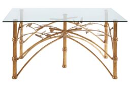 Orsina Table With Bamboo Design Legs, Glass Topped Rectangular Accent Table, Decorative Metallic Table For Patio in Gold - thumbnail 2