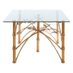 Orsina Table With Bamboo Design Legs, Glass Topped Rectangular Accent Table, Decorative Metallic Table For Patio in Gold - thumbnail 3