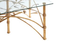 Orsina Table With Bamboo Design Legs, Glass Topped Rectangular Accent Table, Decorative Metallic Table For Patio in Gold - thumbnail 5