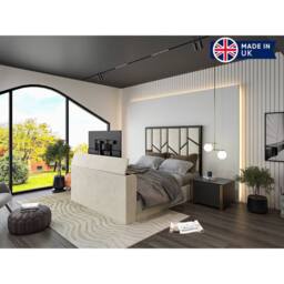 KDMD Sherlock Luxe Upholstered Cream Television Bed Frame - Size: Single - thumbnail 3
