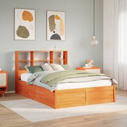 Berkfield Home Bed Frame Frame Wax Brown 150x200 cm King Size Solid Wood Pine - thumbnail 2