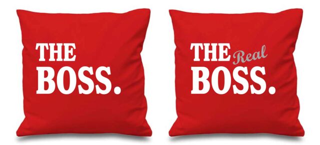 "60 SECOND MAKEOVER The Boss The Real Boss Red Cushion Covers 16"" x 16"" Couples Cushions Valentines Anniversary Boyfriend - Size: 40 cm x 40 cm"