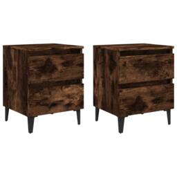 Berkfield Home Bed Cabinets with Metal Legs 2 pcs Smoked Oak 40x35x50 cm in Brown - Size: 40 x 35 x 50 cm - thumbnail 1