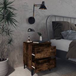 Berkfield Home Bed Cabinets with Metal Legs 2 pcs Smoked Oak 40x35x50 cm in Brown - Size: 40 x 35 x 50 cm - thumbnail 3