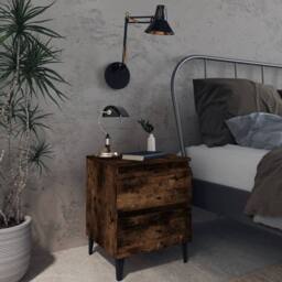 Berkfield Home Bed Cabinets with Metal Legs 2 pcs Smoked Oak 40x35x50 cm in Brown - Size: 40 x 35 x 50 cm - thumbnail 2