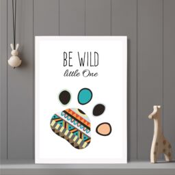 ARTZE Be Wild Paw Print Tribal Quote Framed Print SIZE: A2 with White Frame in Bright Blue - Size: A4 - thumbnail 2