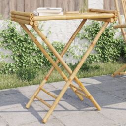 Berkfield Home Folding Tray Table 70.5x42.5x80 cm Bamboo in Brown - thumbnail 1