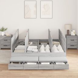 Berkfield Home Storage Bed Frame Grey sonoma Engineered wood 160 x 200 cm - thumbnail 4