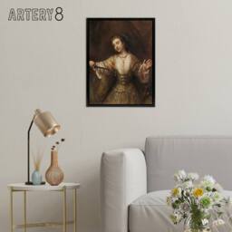 "Artery8 Rembrandt Lucretia 1664 Framed Canvas Wall Art Print in Brown - Size: W24"" x H32""" - thumbnail 3